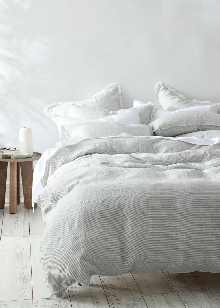 MM Linen Laundered Linen Pinstripe Cloud Duvet Cover Set |100% European Flax Linen image 2
